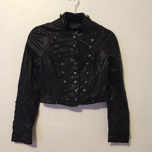 AllSaints Karst Cropped Military Leather Jacket XS